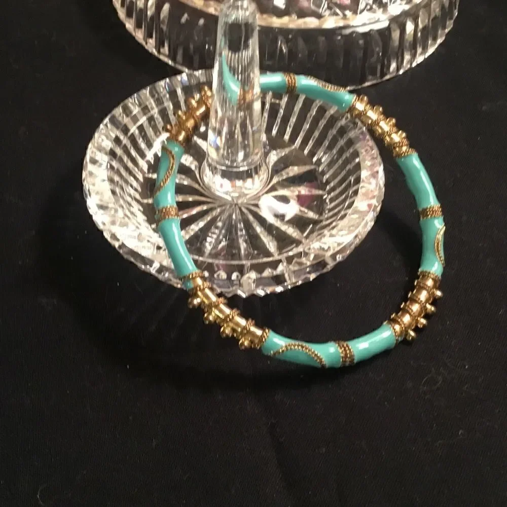 Antique Goldtone and Light Turquoise Bangle Bracelet
